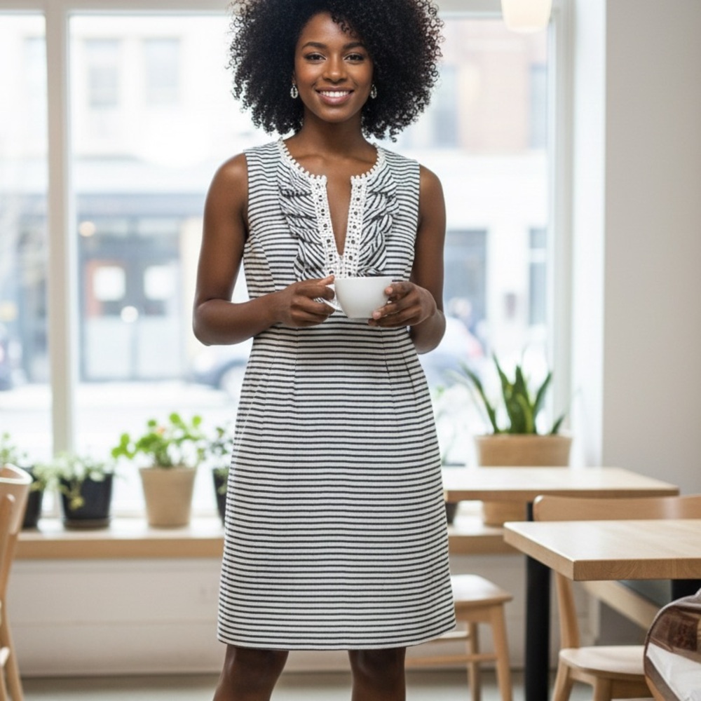 Nine West gray  and White Striped Sleeveless Dress